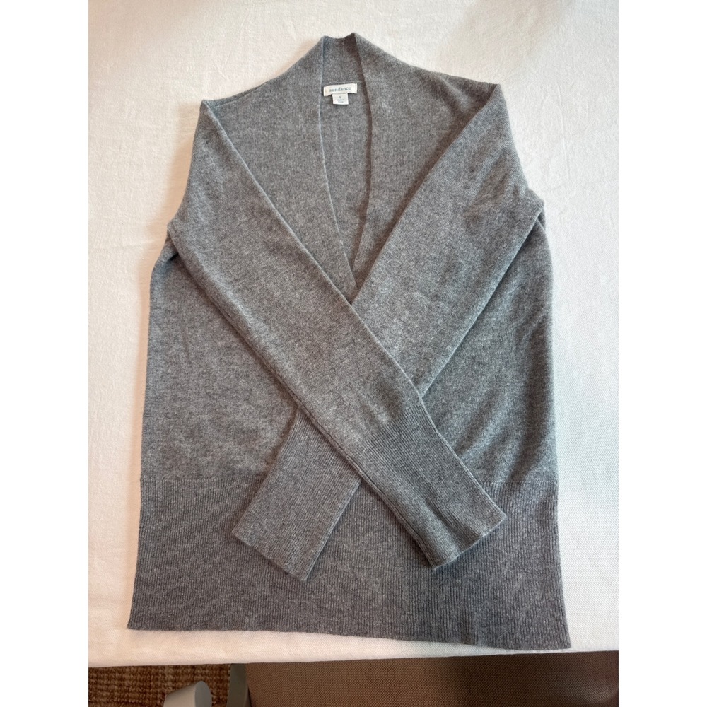 Sundance Womens Gray 100% Cashmere Wrap Front Shawl Collar Sweater Size S